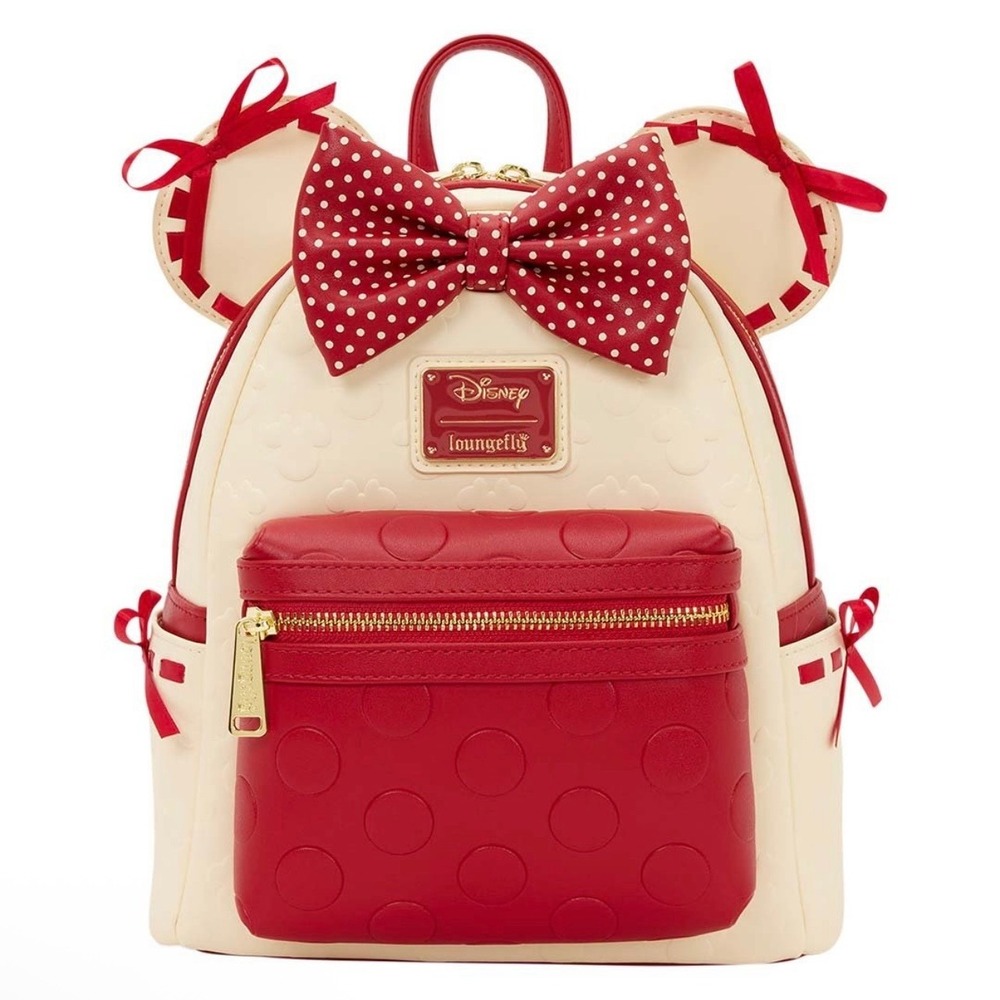 Loungefly Disney Minnie Mouse Rock The Dots Coquette Bow Mini Backpack NWT